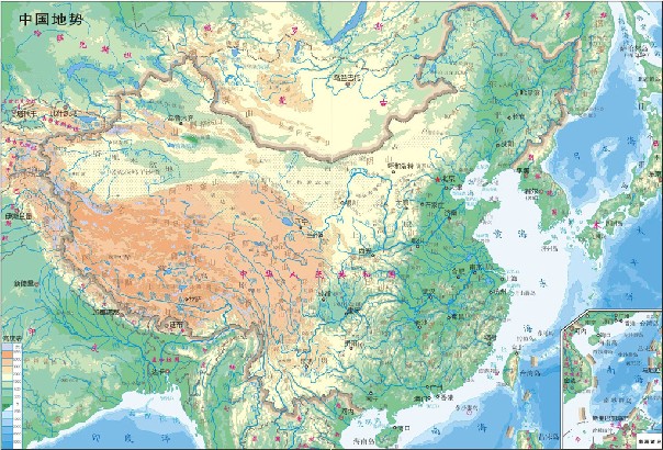 中国地势(图片取自国家测绘局网站)